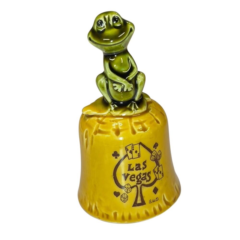 Vintage Las Vegas Frog Ceramic Souvenir Bell Made in Japan Casino Decor